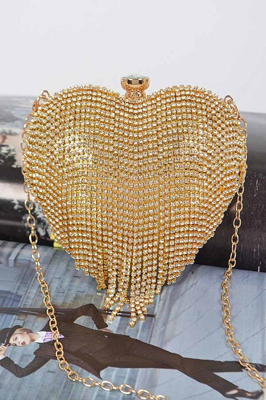 Heart Rhinestone Fringe Bag