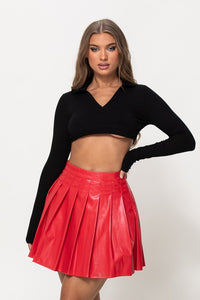 PU Pleated Skirt Red