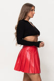 PU Pleated Skirt Red