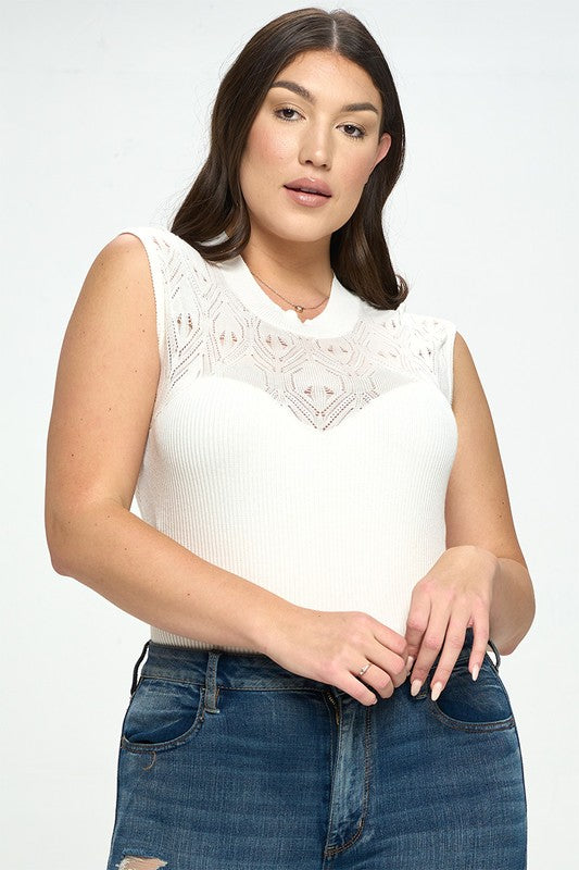 knitted Bodysuit White Plus Size