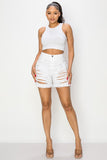 Destroyed Jeans Shorts White