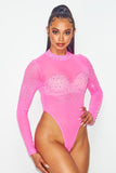 Heart Mesh Rhinestone Bodysuit