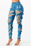 Diagonal Distressed Medium Blue Jeans