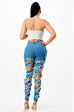 Diagonal Distressed Medium Blue Jeans