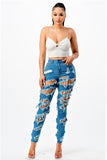 Diagonal Distressed Medium Blue Jeans