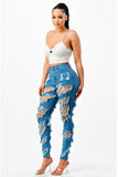 Diagonal Distressed Medium Blue Jeans