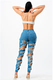 Diagonal Distressed Medium Blue Jeans