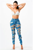 Diagonal Distressed Medium Blue Jeans