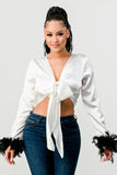 Tie Front Feather Cuff Top ( 3 Colors)