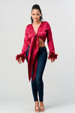 Tie Front Feather Cuff Top ( 3 Colors)