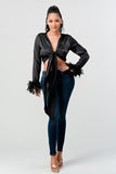 Tie Front Feather Cuff Top ( 3 Colors)