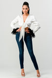 Tie Front Feather Cuff Top ( 3 Colors)