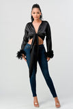 Tie Front Feather Cuff Top ( 3 Colors)