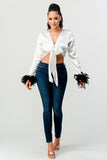 Tie Front Feather Cuff Top ( 3 Colors)