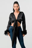 Tie Front Feather Cuff Top ( 3 Colors)