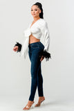 Tie Front Feather Cuff Top ( 3 Colors)