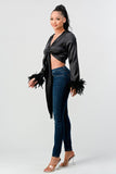 Tie Front Feather Cuff Top ( 3 Colors)