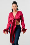 Tie Front Feather Cuff Top ( 3 Colors)