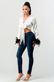 Tie Front Feather Cuff Top ( 3 Colors)