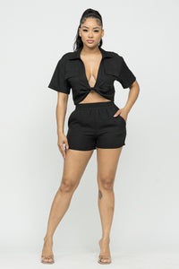 Twisted Front Shorts Set Black