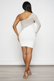 Rhinestone Lining Dress White